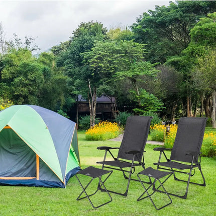 4 Pieces Patio Adjustable Back Folding Dining Chair Ottoman Set-Gray - Gray - Patio Dining Chairs