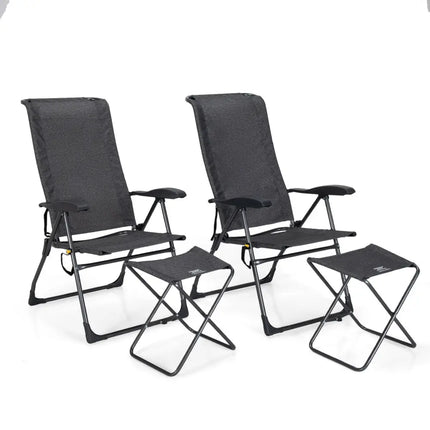 4 Pieces Patio Adjustable Back Folding Dining Chair Ottoman Set-Gray - Gray - Patio Dining Chairs
