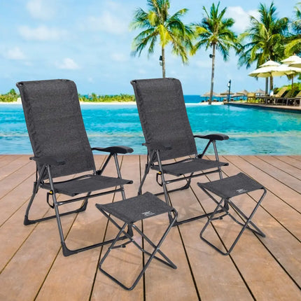 4 Pieces Patio Adjustable Back Folding Dining Chair Ottoman Set-Gray - Gray - Patio Dining Chairs