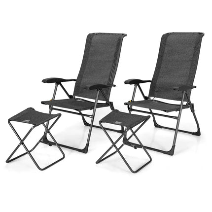 4 Pieces Patio Adjustable Back Folding Dining Chair Ottoman Set-Gray - Gray - Patio Dining Chairs