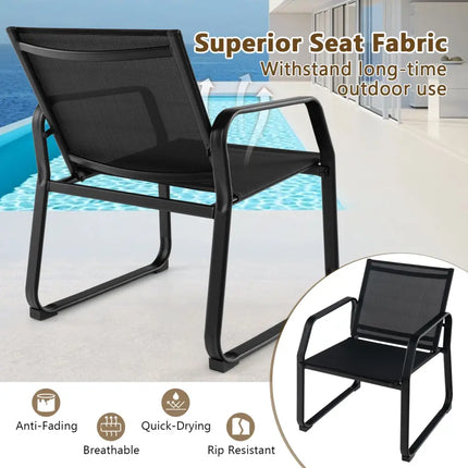 4 Pieces Patio Conversation Set with Breathable Fabric Seat and Tempered Glass Tabletop-Black - Black - Patio