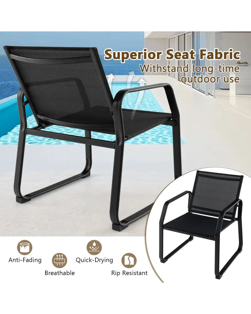 4 Pieces Patio Conversation Set with Breathable Fabric Seat and Tempered Glass Tabletop-Black - Black - Patio