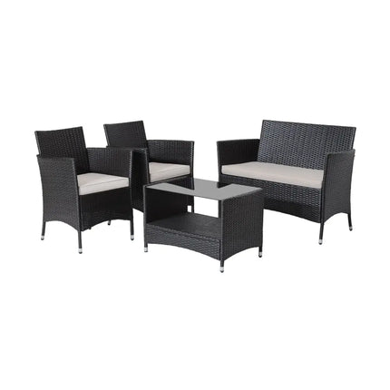 4 Pieces Patio Conversation Set with Soft Cushions and Tempered Glass Tabletop - Brown - Patio Furniture Sets