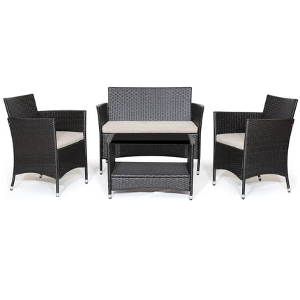 4 Pieces Patio Conversation Set with Soft Cushions and Tempered Glass Tabletop - Brown - Patio Furniture Sets