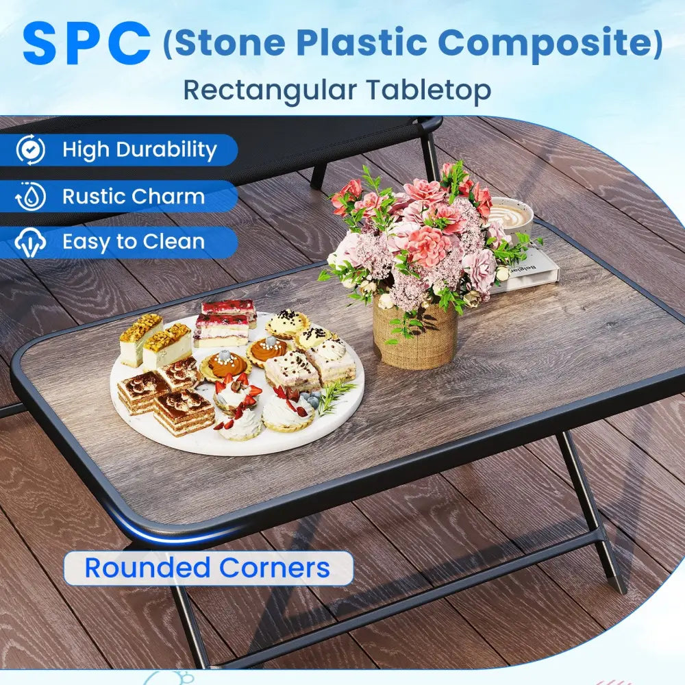 4 Pieces Patio Folding Furniture Set with SPC Coffee Table and Patio Chairs-Black - Black - Patio Conversation Sets