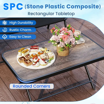 4 Pieces Patio Folding Furniture Set with SPC Coffee Table and Patio Chairs-Black - Black - Patio Conversation Sets