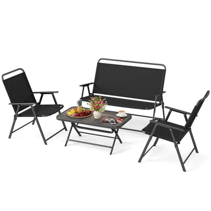 4 Pieces Patio Folding Furniture Set with SPC Coffee Table and Patio Chairs-Black - Black - Patio Conversation Sets
