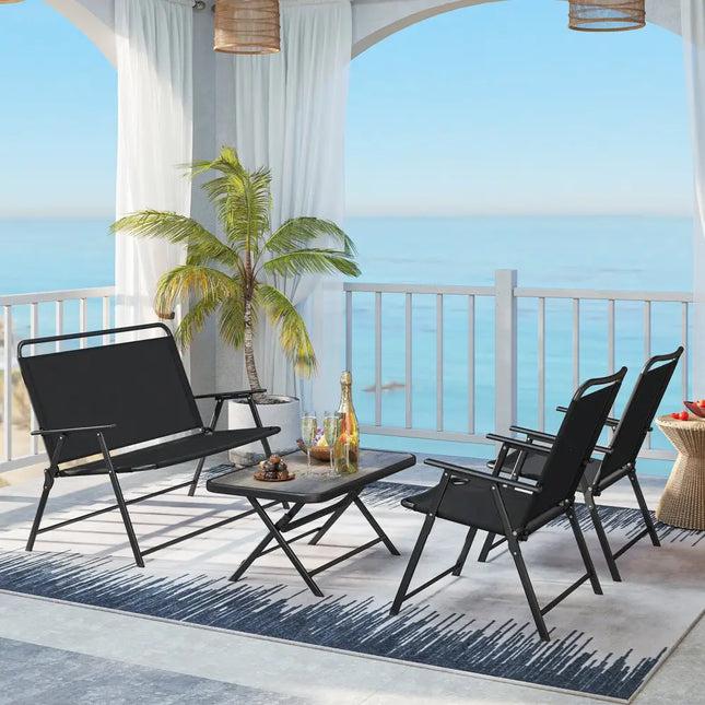 4 Pieces Patio Folding Furniture Set with SPC Coffee Table and Patio Chairs-Black - Black - Patio Conversation Sets