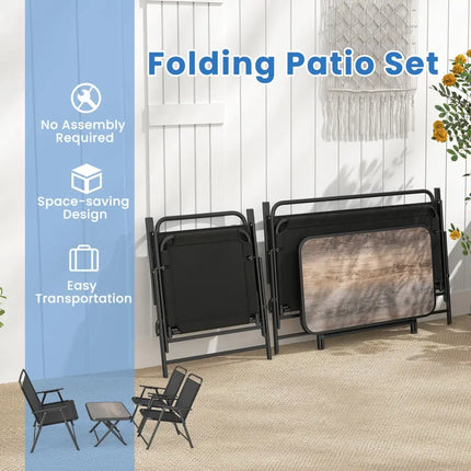 4 Pieces Patio Folding Furniture Set with SPC Coffee Table and Patio Chairs-Black - Black - Patio Conversation Sets