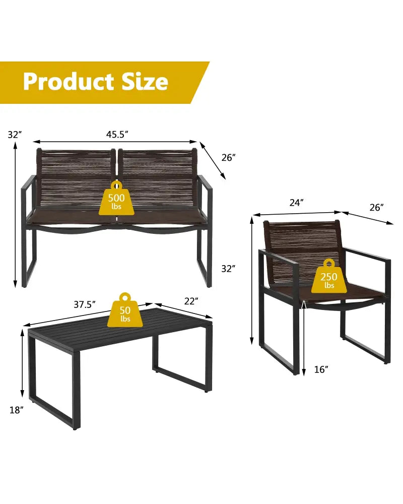 4 Pieces Patio Furniture Conversation Set with Sofa Loveseat - Black - Patio Conversation Sets