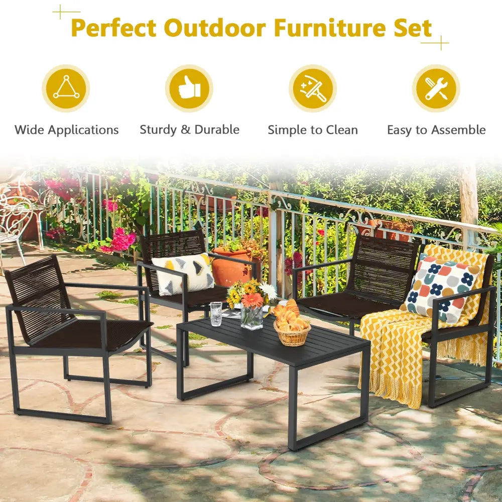 4 Pieces Patio Furniture Conversation Set with Sofa Loveseat - Black - Patio Conversation Sets