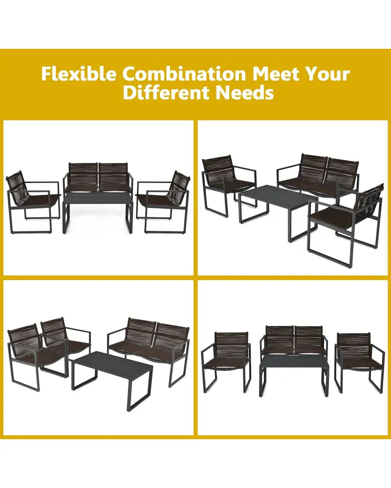 4 Pieces Patio Furniture Conversation Set with Sofa Loveseat - Black - Patio Conversation Sets
