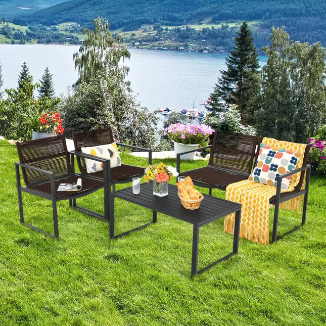 4 Pieces Patio Furniture Conversation Set with Sofa Loveseat - Black - Patio Conversation Sets