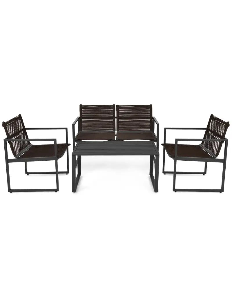 4 Pieces Patio Furniture Conversation Set with Sofa Loveseat - Black - Patio Conversation Sets