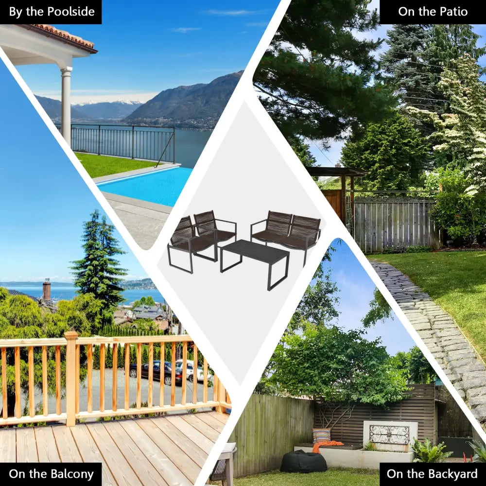 4 Pieces Patio Furniture Conversation Set with Sofa Loveseat - Black - Patio Conversation Sets