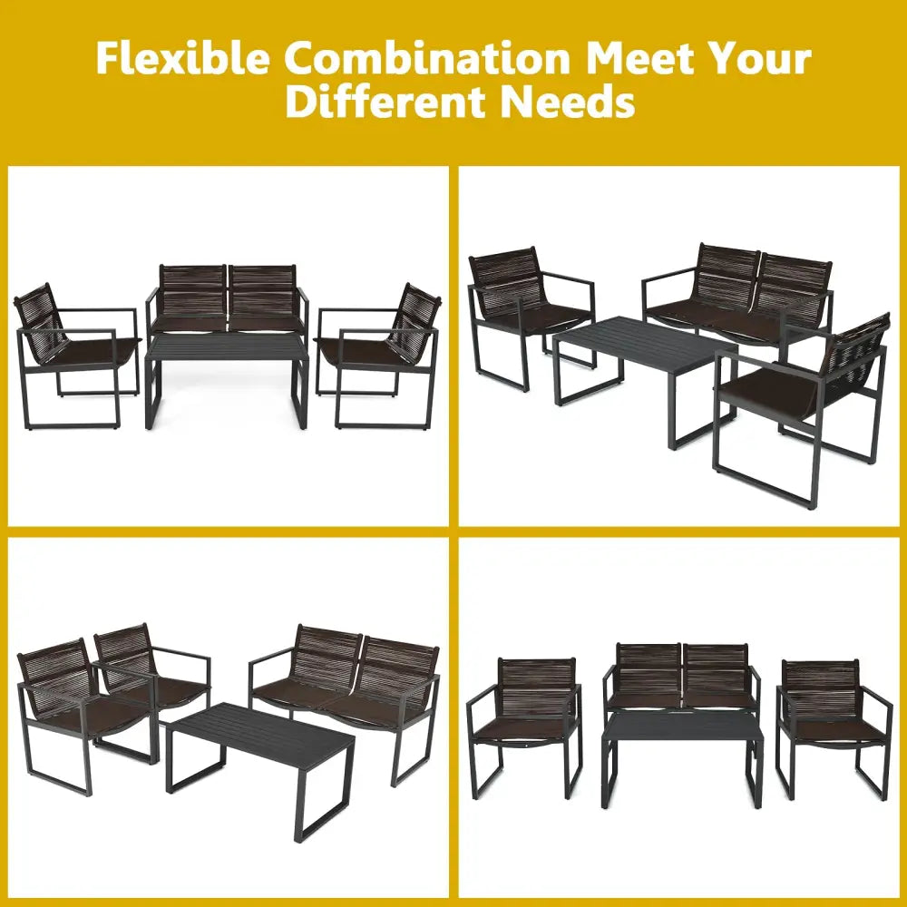 4 Pieces Patio Furniture Conversation Set with Sofa Loveseat - Black - Patio Conversation Sets