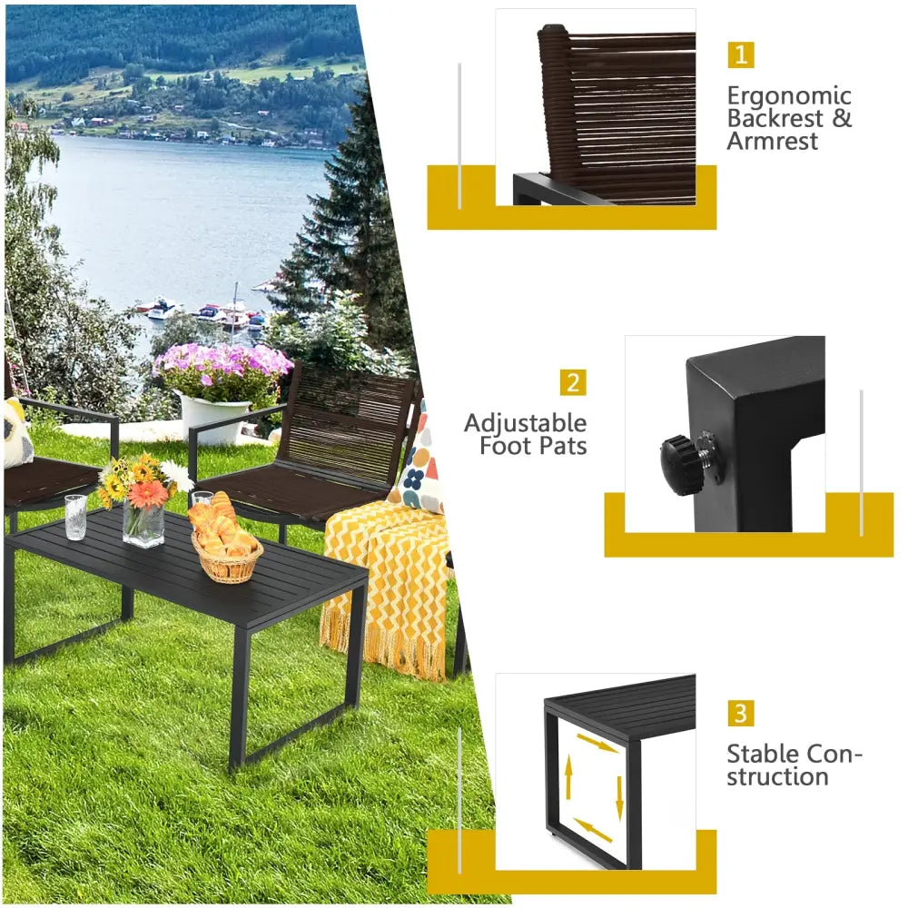 4 Pieces Patio Furniture Conversation Set with Sofa Loveseat - Black - Patio Conversation Sets