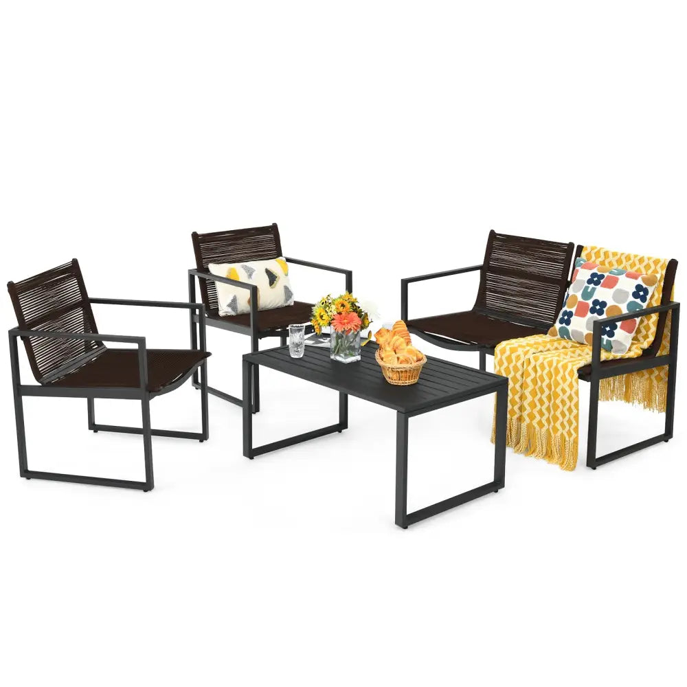 4 Pieces Patio Furniture Conversation Set with Sofa Loveseat - Black - Patio Conversation Sets