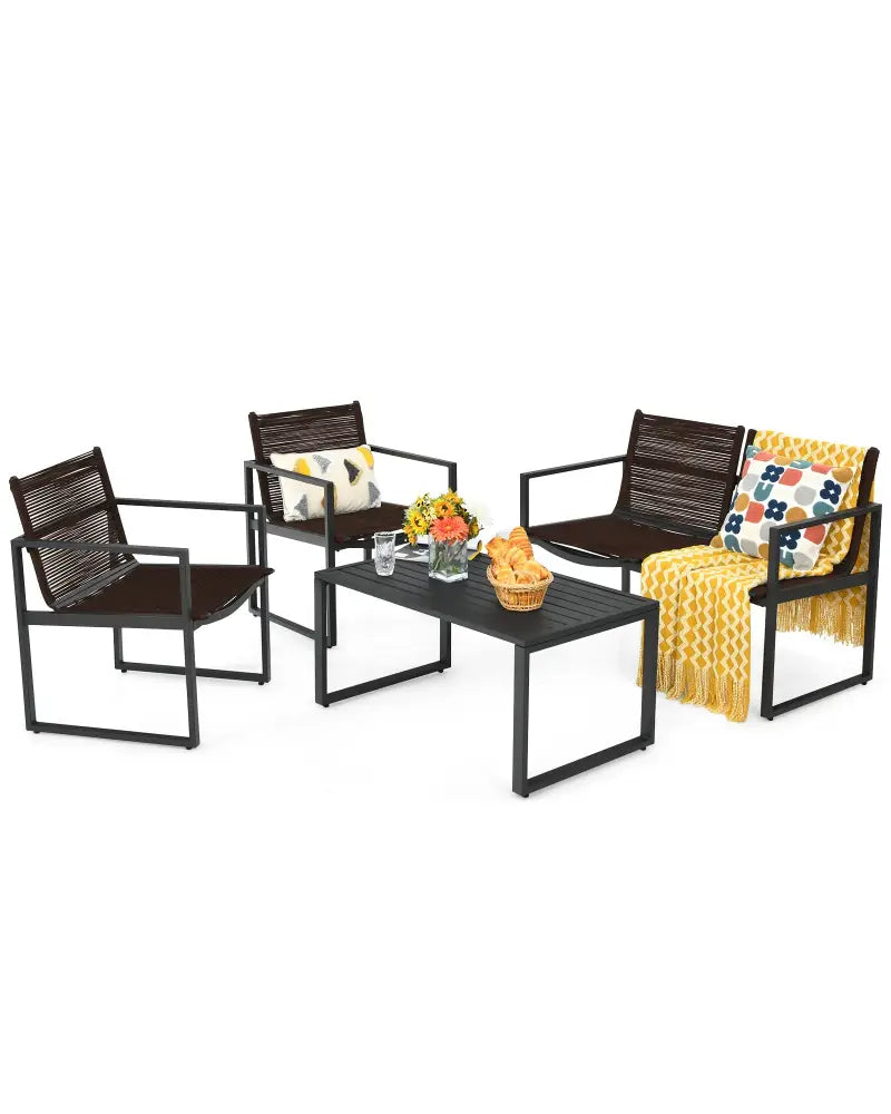 4 Pieces Patio Furniture Conversation Set with Sofa Loveseat - Black - Patio Conversation Sets