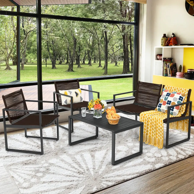 4 Pieces Patio Furniture Conversation Set with Sofa Loveseat - Black - Patio Conversation Sets