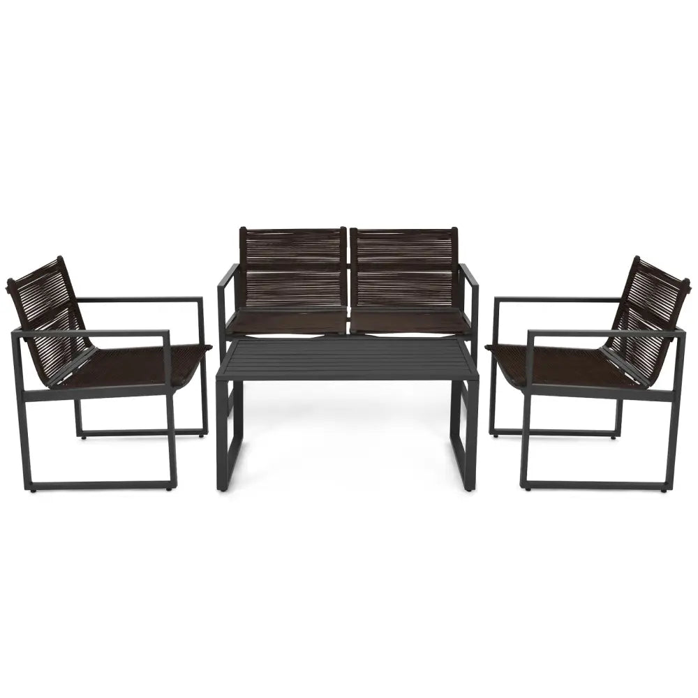 4 Pieces Patio Furniture Conversation Set with Sofa Loveseat - Black - Patio Conversation Sets