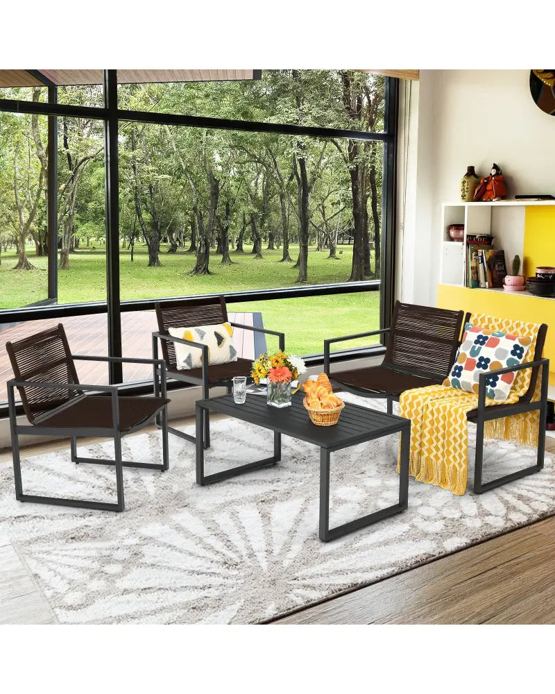 4 Pieces Patio Furniture Conversation Set with Sofa Loveseat - Black - Patio Conversation Sets