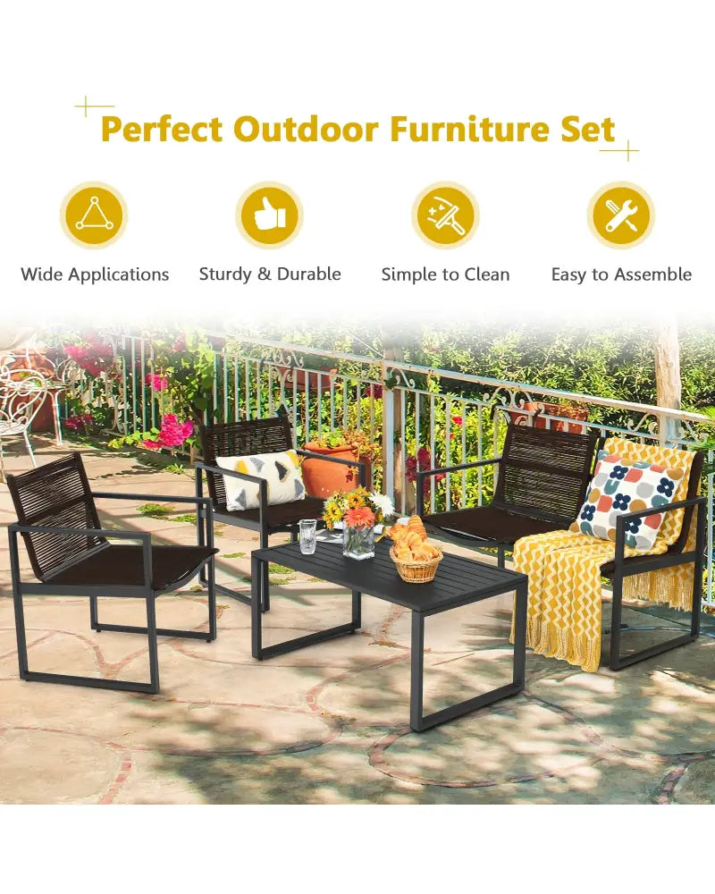 4 Pieces Patio Furniture Conversation Set with Sofa Loveseat - Black - Patio Conversation Sets