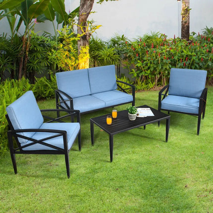 4 Pieces Patio Furniture Set Aluminum Frame Cushioned Sofa - Black - Patio Conversation Sets