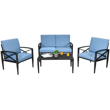 4 Pieces Patio Furniture Set Aluminum Frame Cushioned Sofa - Black - Patio Conversation Sets