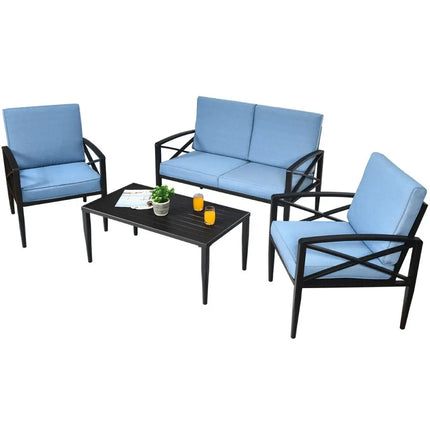 4 Pieces Patio Furniture Set Aluminum Frame Cushioned Sofa - Black - Patio Conversation Sets