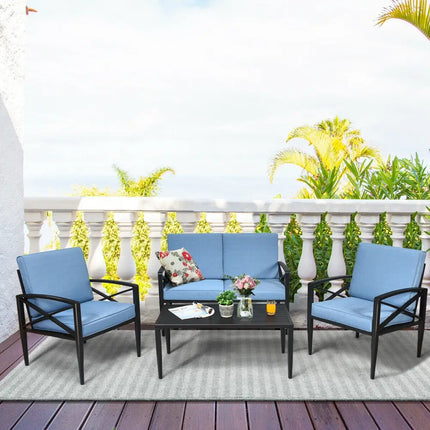 4 Pieces Patio Furniture Set Aluminum Frame Cushioned Sofa - Black - Patio Conversation Sets