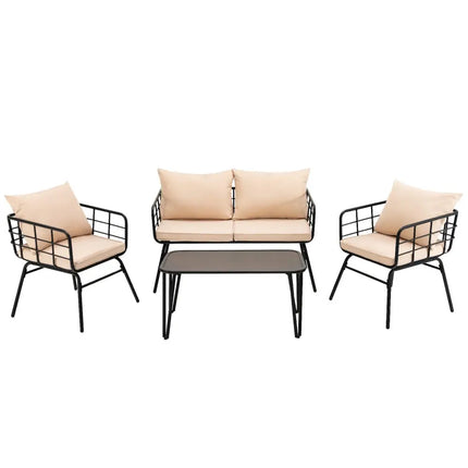 4 Pieces Patio Furniture Set Cushioned Sofa Loveseat Armrest Table for Garden-Beige - Beige - Patio Conversation Sets