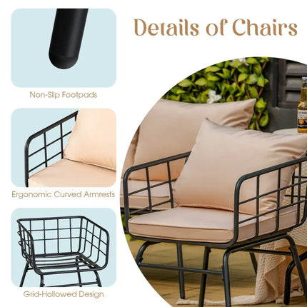 4 Pieces Patio Furniture Set Cushioned Sofa Loveseat Armrest Table for Garden-Beige - Beige - Patio Conversation Sets