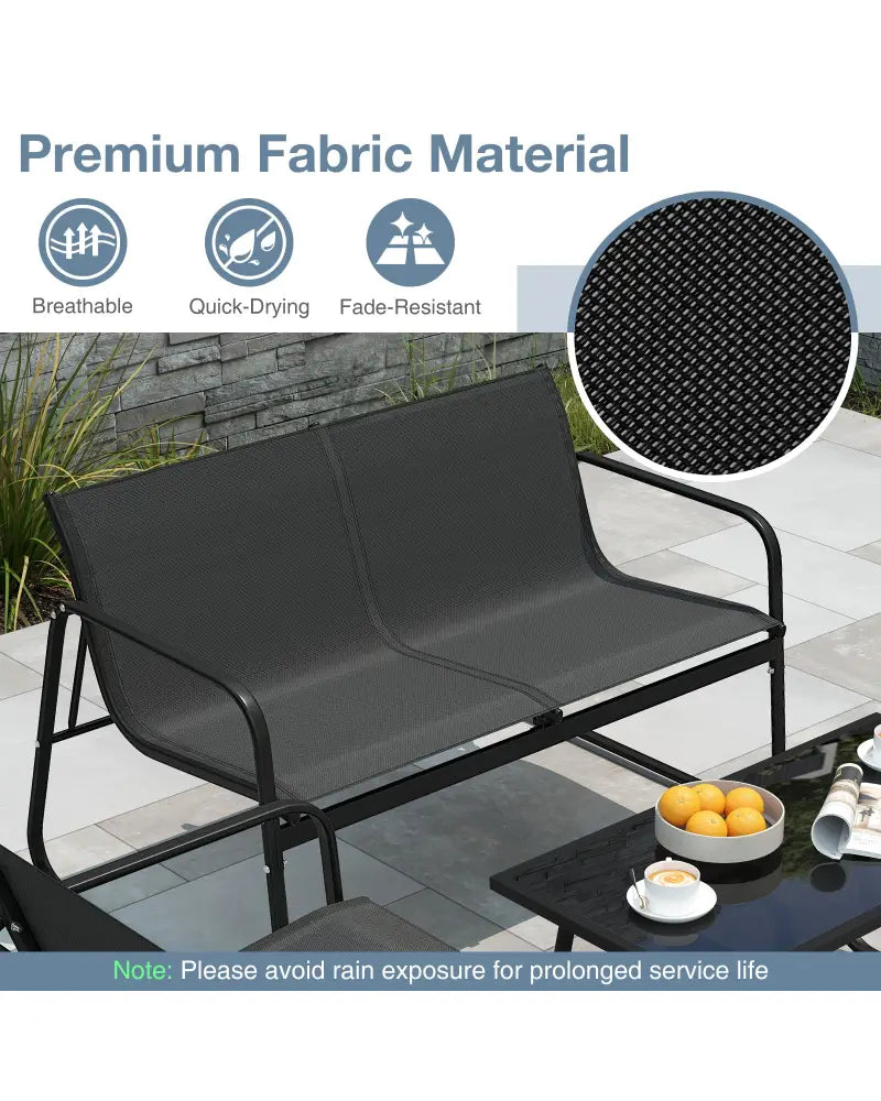 4 Pieces Patio Furniture Set Fabric Lawn Chairs and Loveseat with Glass Coffee Table - Black - Patio Conversation Sets