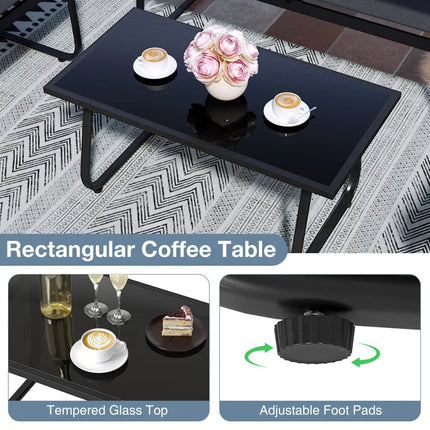 4 Pieces Patio Furniture Set Fabric Lawn Chairs and Loveseat with Glass Coffee Table - Black - Patio Conversation Sets