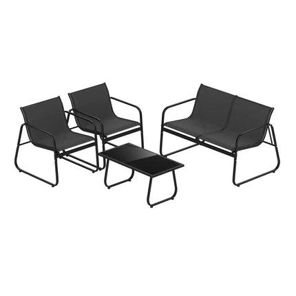 4 Pieces Patio Furniture Set Fabric Lawn Chairs and Loveseat with Glass Coffee Table - Black - Patio Conversation Sets