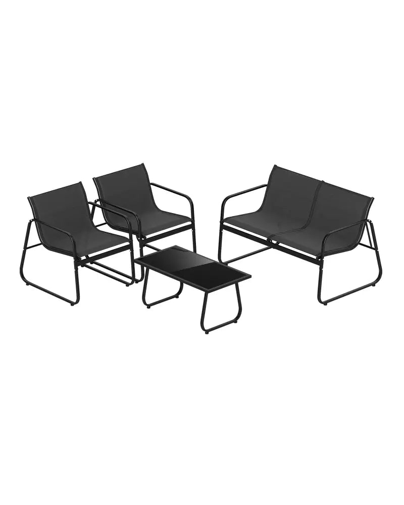 4 Pieces Patio Furniture Set Fabric Lawn Chairs and Loveseat with Glass Coffee Table - Black - Patio Conversation Sets