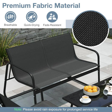 4 Pieces Patio Furniture Set Fabric Lawn Chairs and Loveseat with Glass Coffee Table - Black - Patio Conversation Sets