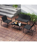 4 Pieces Patio Furniture Set Fabric Lawn Chairs and Loveseat with Glass Coffee Table - Black - Patio Conversation Sets