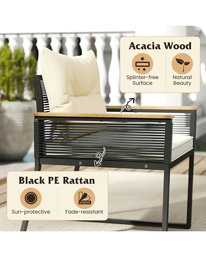 4 Pieces Patio Furniture Set Outdoor Conversation Set with Tempered Glass Coffee Table-Black - Black - Patio Furniture