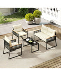 4 Pieces Patio Furniture Set Outdoor Conversation Set with Tempered Glass Coffee Table-Black - Black - Patio Furniture
