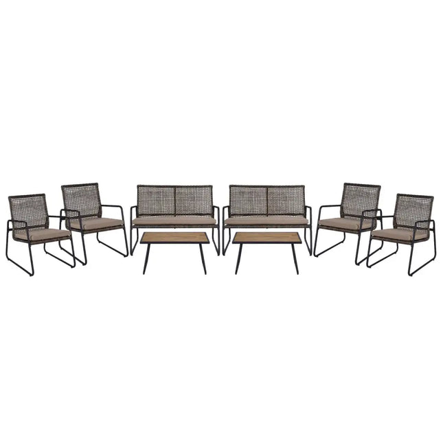 4 Pieces Patio Furniture Set with Acacia Wood Coffee Table and Zippered Cushions-Mix Brown - Brown - Patio Furniture