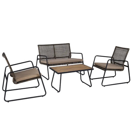 4 Pieces Patio Furniture Set with Acacia Wood Coffee Table and Zippered Cushions-Mix Brown - Brown - Patio Furniture