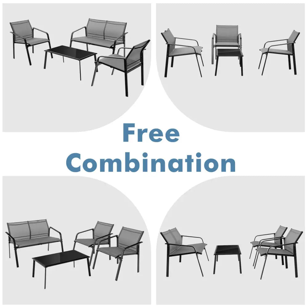 4 Pieces Patio Furniture Set with Armrest Loveseat Sofas and Glass Table Deck-Gray - Gray - Patio Conversation Sets