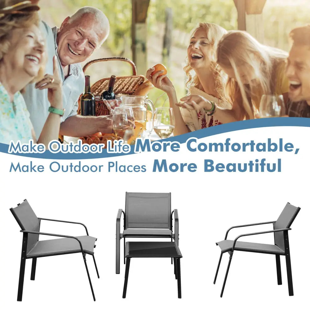 4 Pieces Patio Furniture Set with Armrest Loveseat Sofas and Glass Table Deck-Gray - Gray - Patio Conversation Sets
