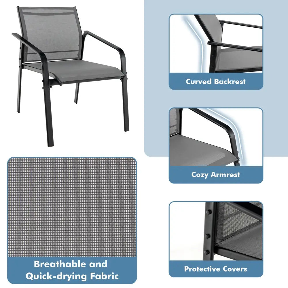 4 Pieces Patio Furniture Set with Armrest Loveseat Sofas and Glass Table Deck-Gray - Gray - Patio Conversation Sets