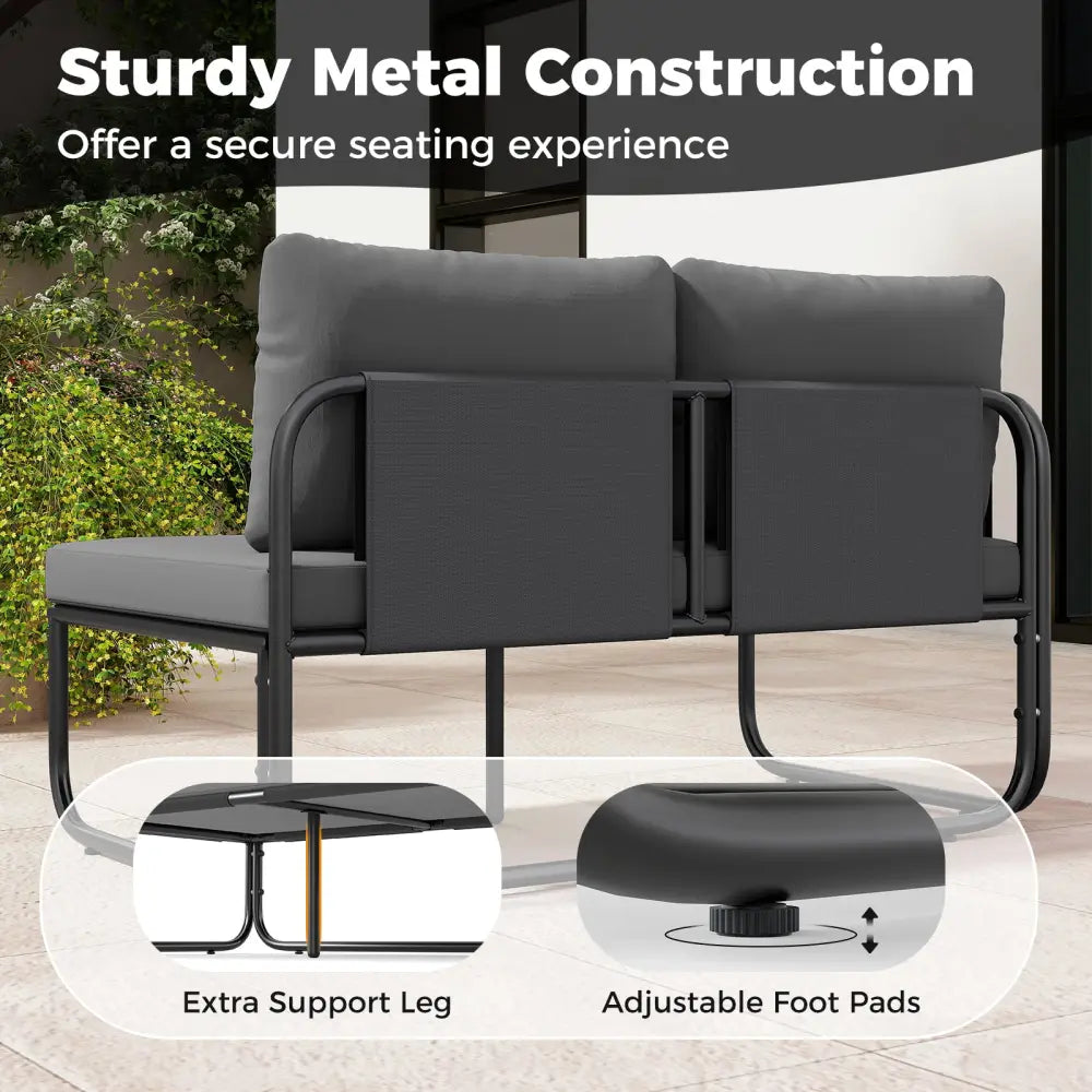 4 Pieces Patio Furniture Set with Cushions and Coffee Table-Gray - Gray - Patio Conversation Sets