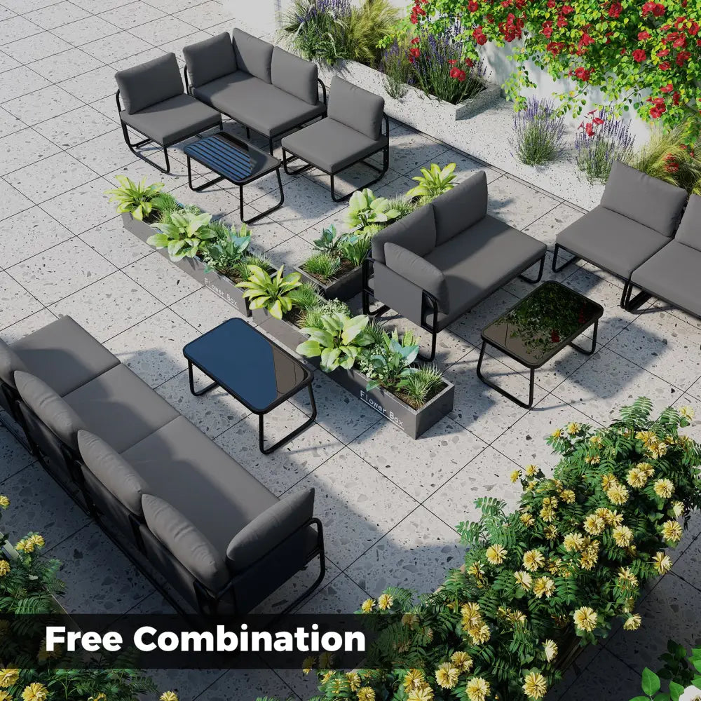4 Pieces Patio Furniture Set with Cushions and Coffee Table-Gray - Gray - Patio Conversation Sets