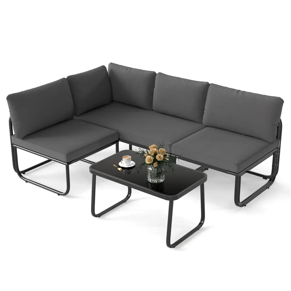 4 Pieces Patio Furniture Set with Cushions and Coffee Table-Gray - Gray - Patio Conversation Sets