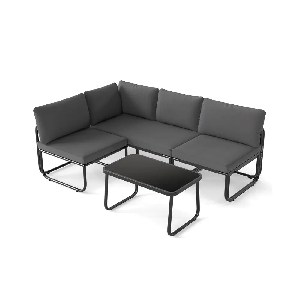 4 Pieces Patio Furniture Set with Cushions and Coffee Table-Gray - Gray - Patio Conversation Sets
